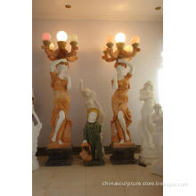 Marble Woman Statue with Lamp For Sale